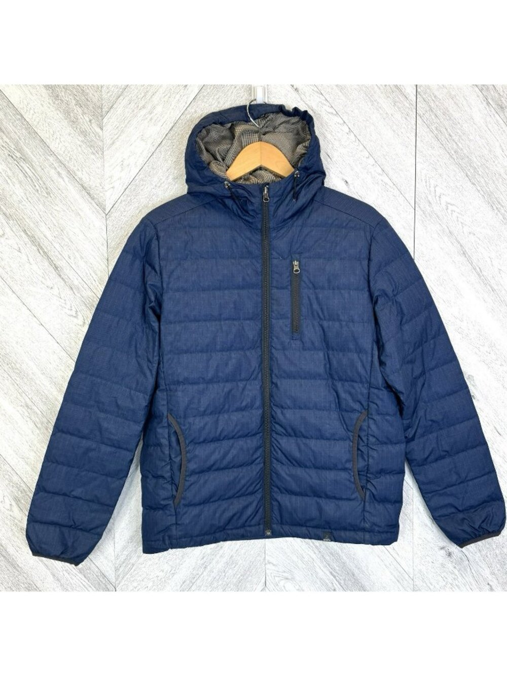 Prana Lasser Quilted Down Puffer Jacket Blue Mens Size Small Gorpcore Outdoor